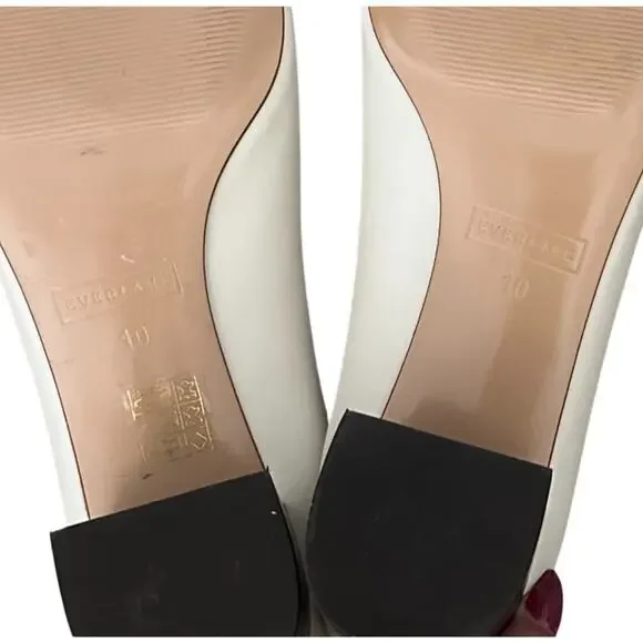 New Everlane The Day Heel Leather Slip On Pump Shoes Cream Size 10 Minimalist - Picture 7 of 8